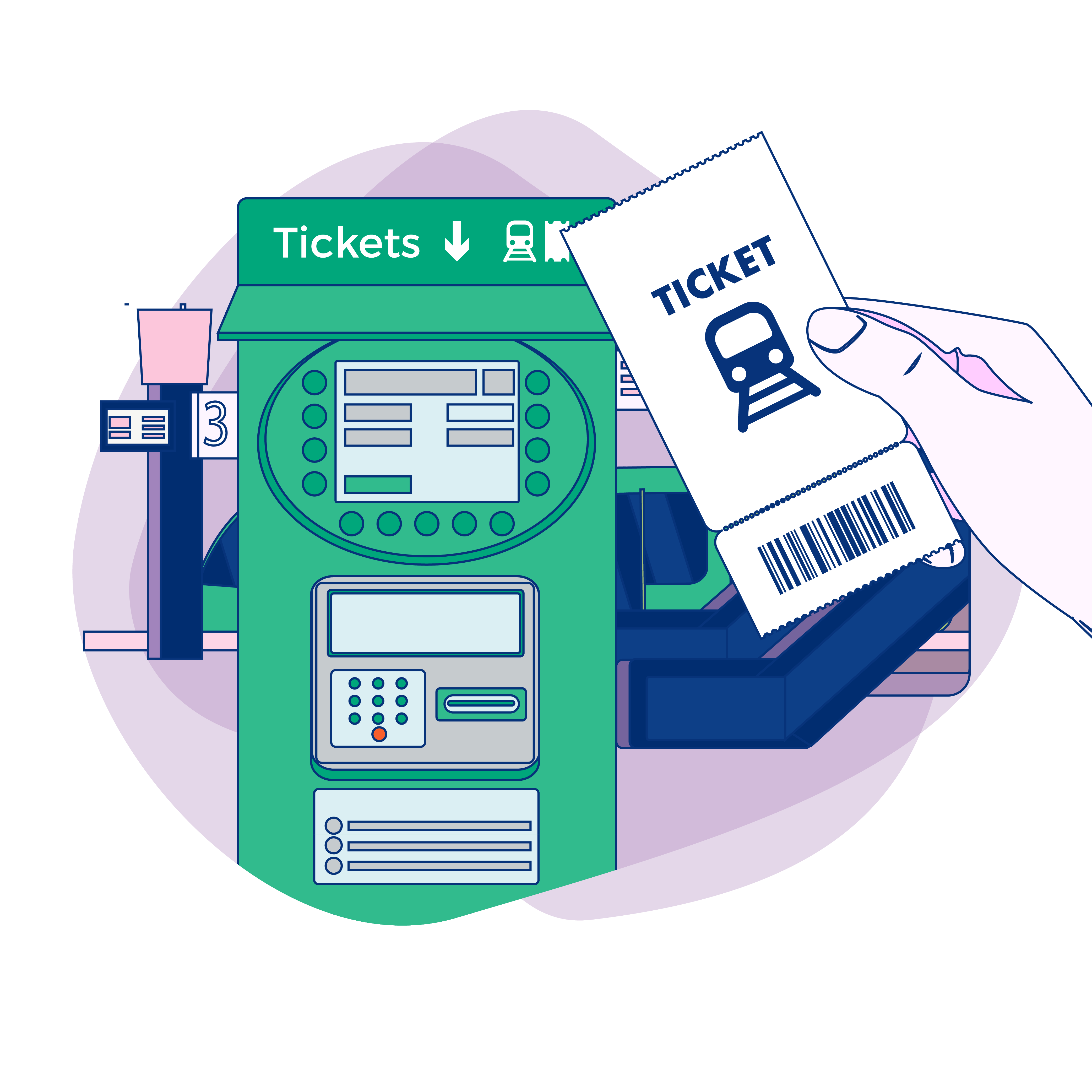 Illustration of a person buying a ticket in a machine